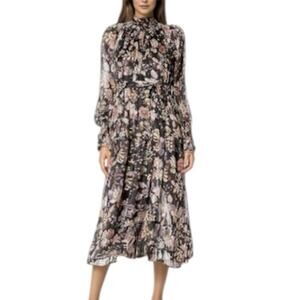 Sabina Musayev Geneva Dark Floral Midi Dress Size XS Black Gold Sheer Boho NWT